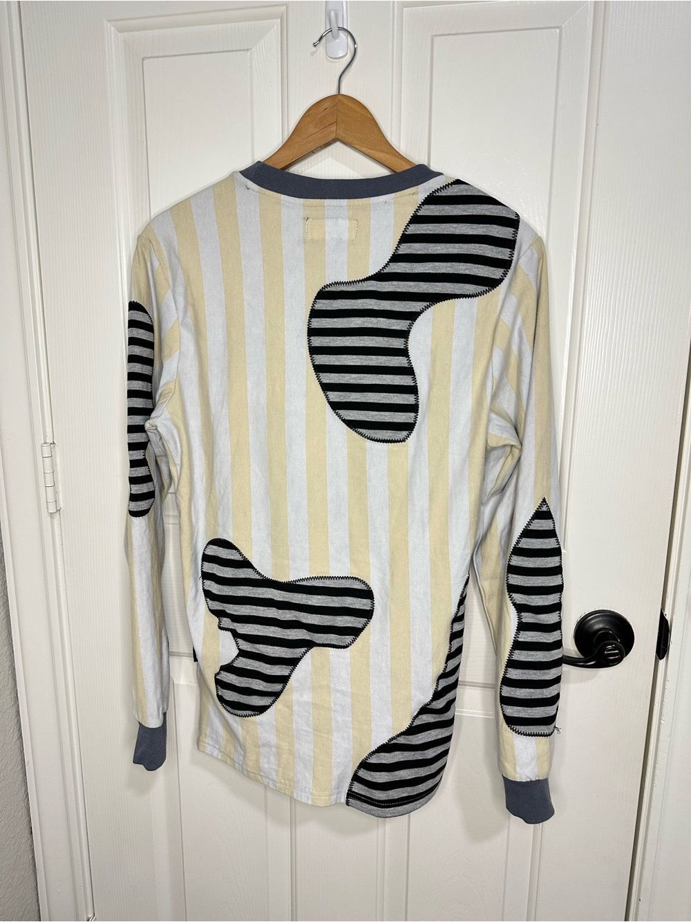 The Hideout Clothing Yellow White Striped BLESSED Mixed Media Long Sleeve Shirt - Picture 4 of 10